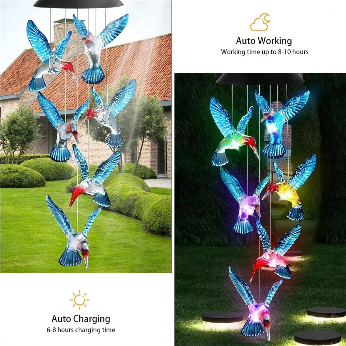 Hummingbird Solar Wind Chime LED Light