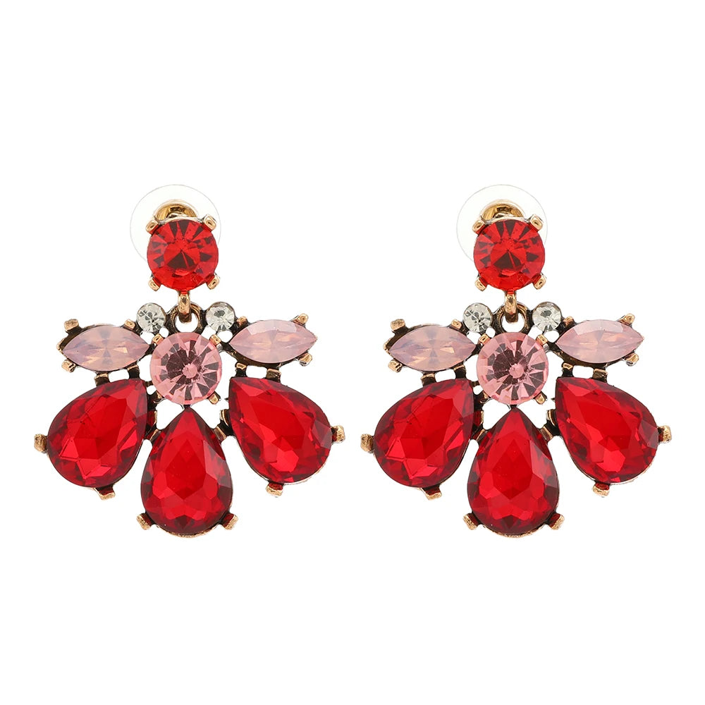 Geometric Flower Rhinestone Decor Drop Earrings