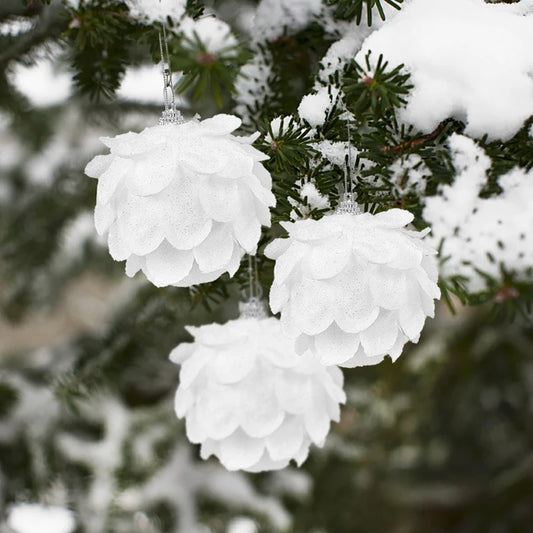 3-Piece White Christmas Flower Bauble Set