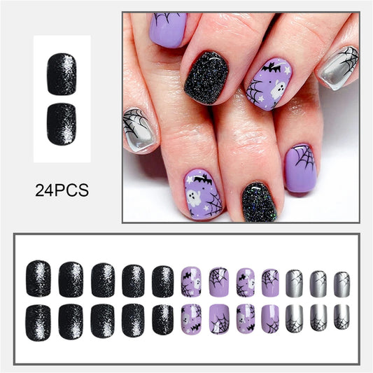 Halloween Ghost Spider Web Press On Nails