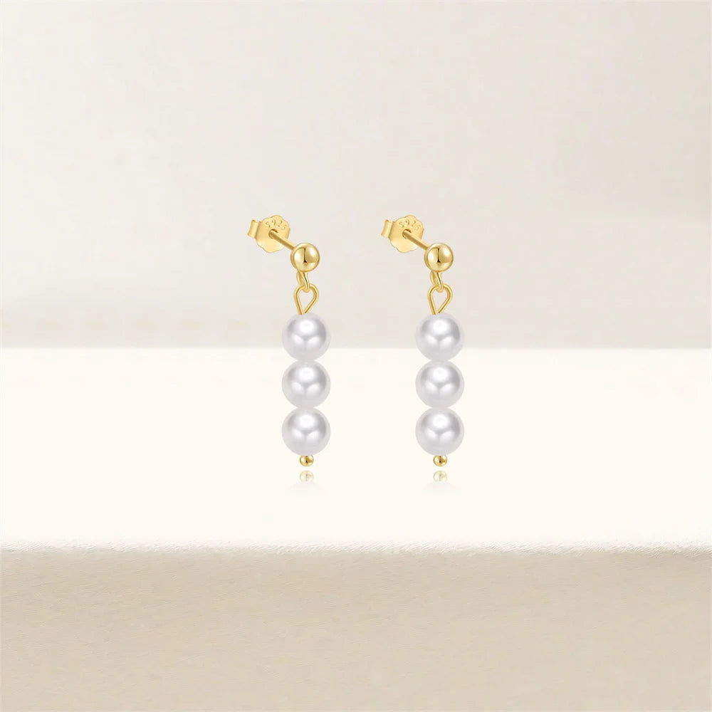 Aide 925 Sterling Silver Pearl Beading Drop Earrings