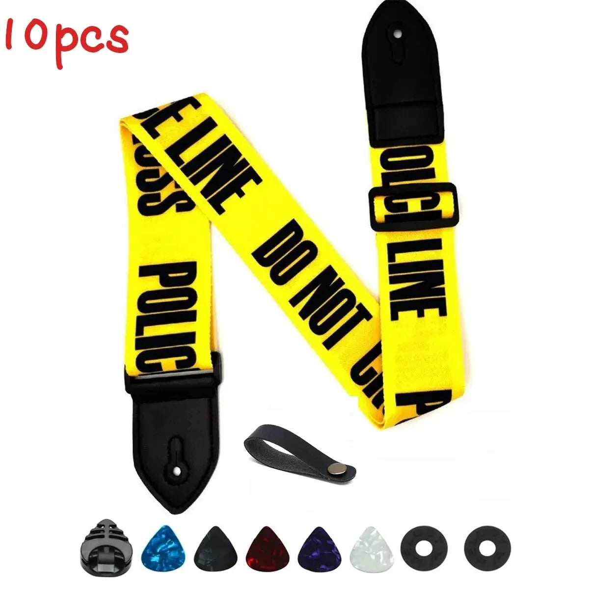 7Pcs/Set Guitar Strap Black PU Leather + Cotton