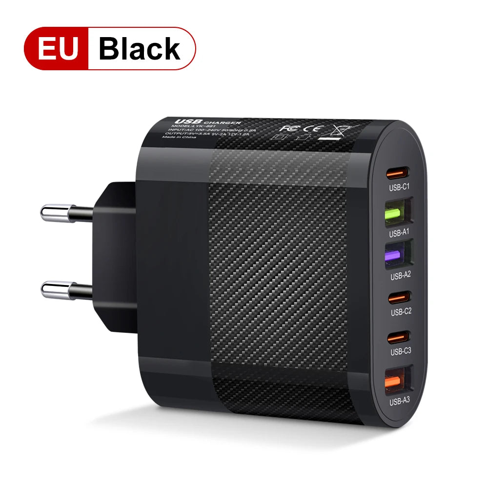 Fast Charging 65W Type C PD QC3.0 Phone Adapter For iPhone Xiaomi Huawei Samsung