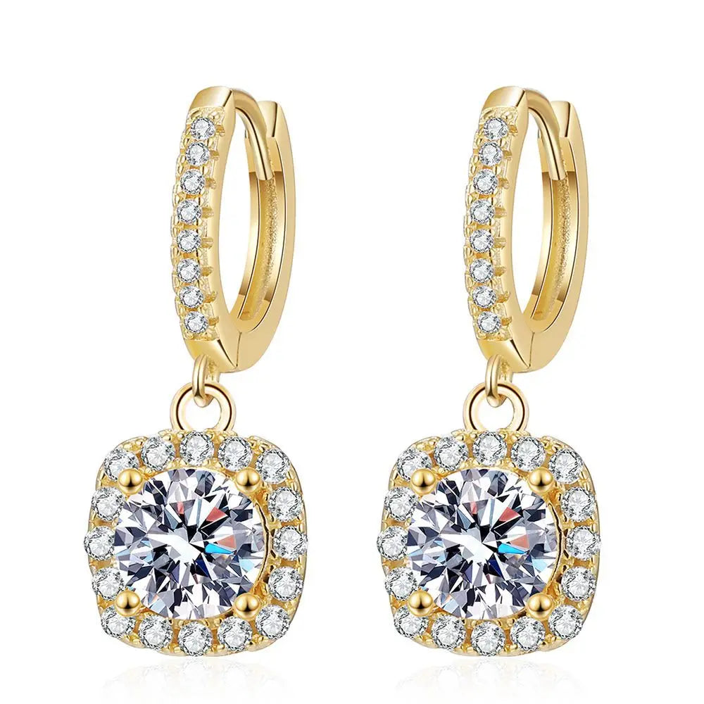 18K Gold Square Moissanite Drop Earrings