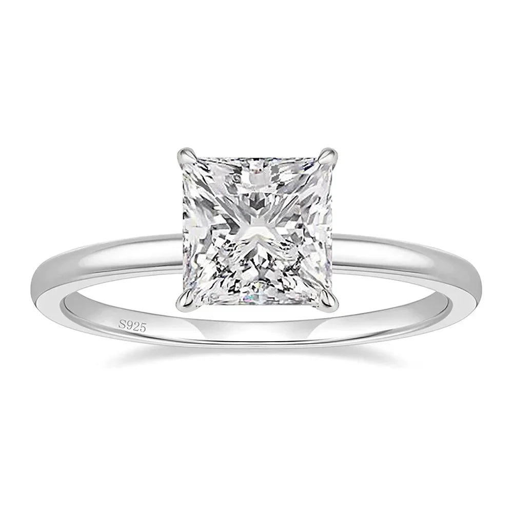925 Sterling Silver 2CT Square Zircon Engagement Ring