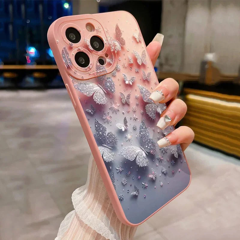Butterfly & Floral Design Shockproof Phone Case for iPhone