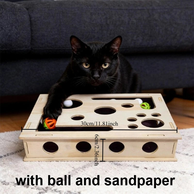 Wood Cat Maze Toy with Interactive Ball & Nail File