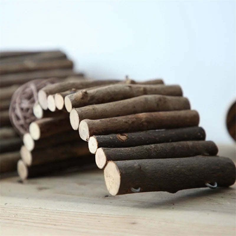 Natural Wooden Bridge & Tunnel for Small Pets