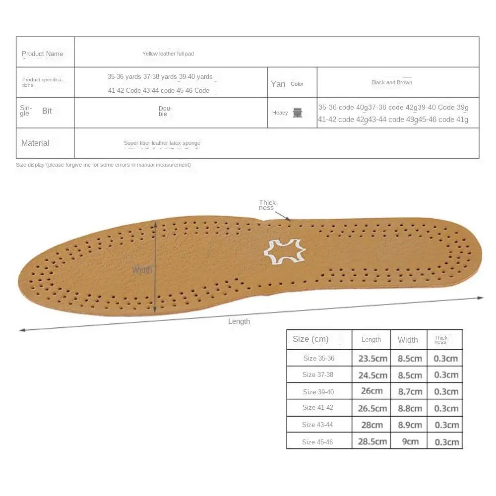 Genuine Leather Cushion Insoles for Men & Women