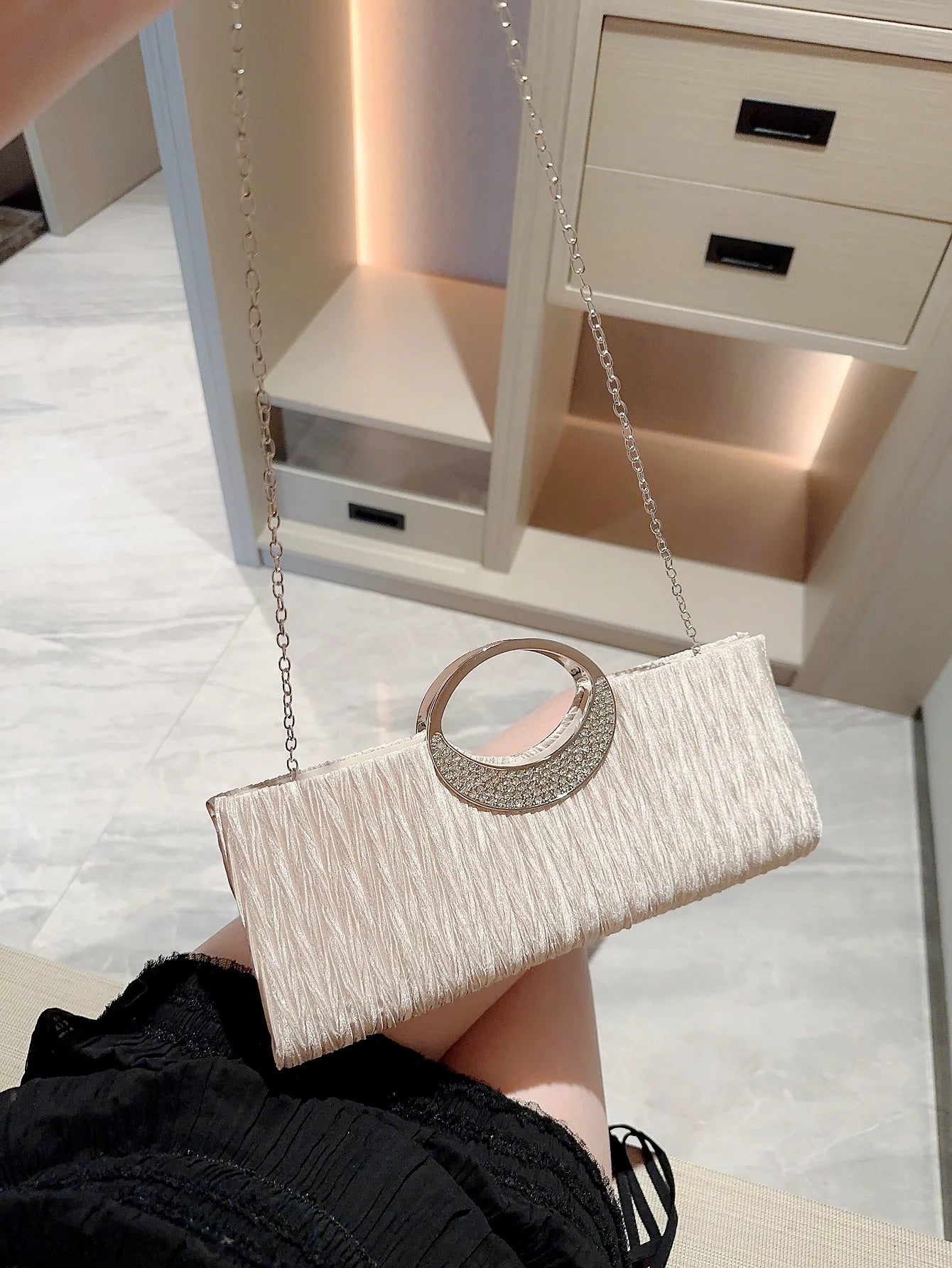 Classic Pleated Design Metal Evening Bag