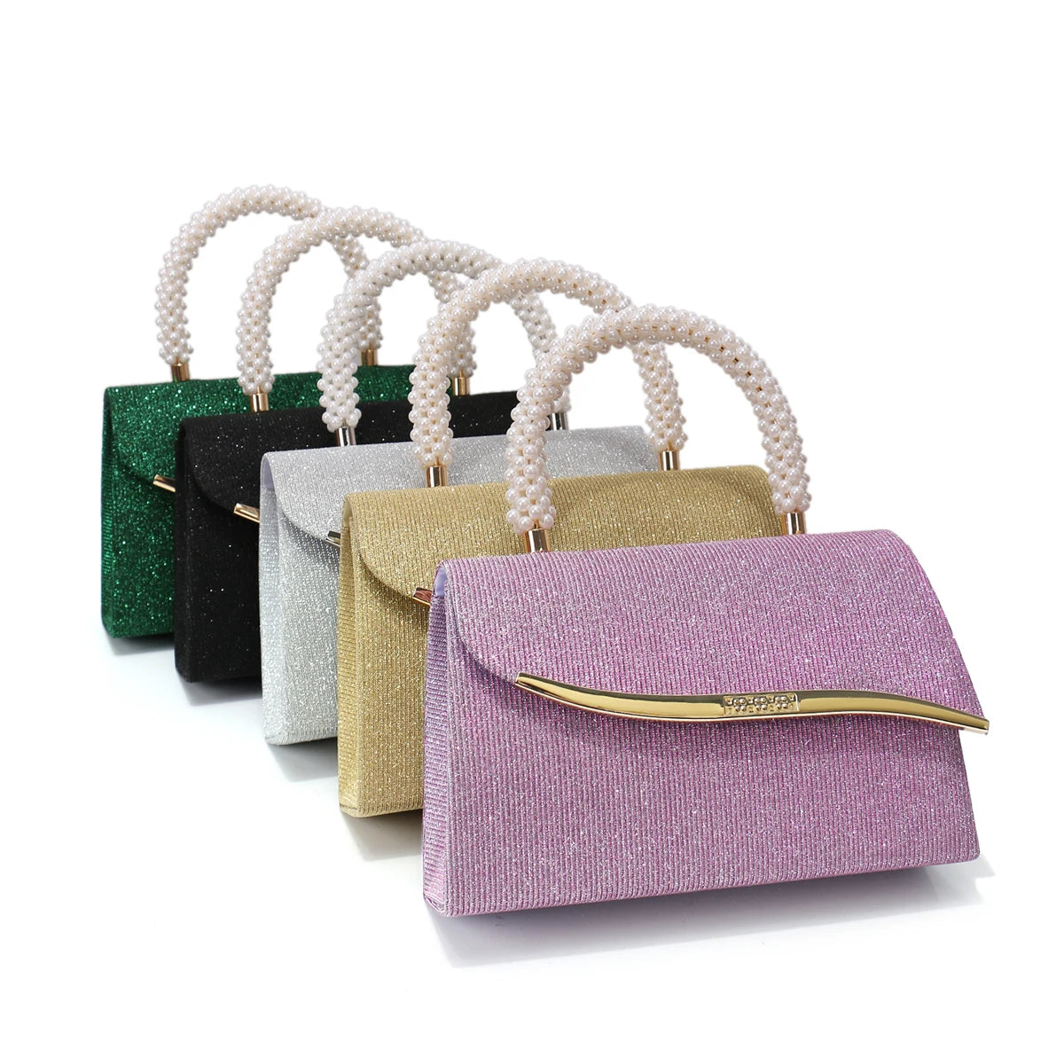 Metal Pearl Glitter Evening Clutch Bag