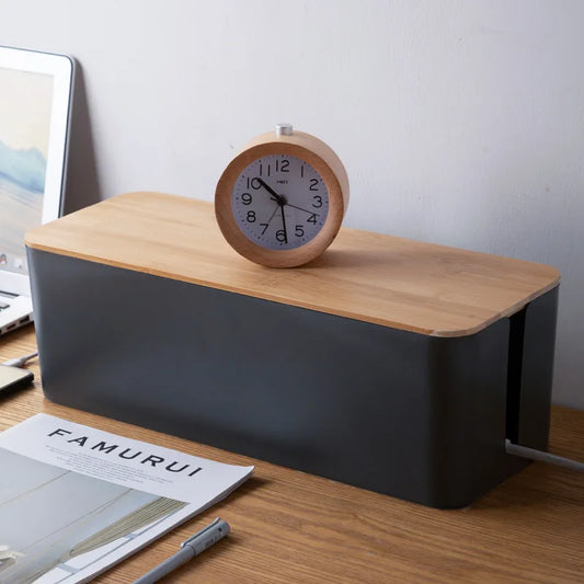 Bamboo Cable Management Storage Box
