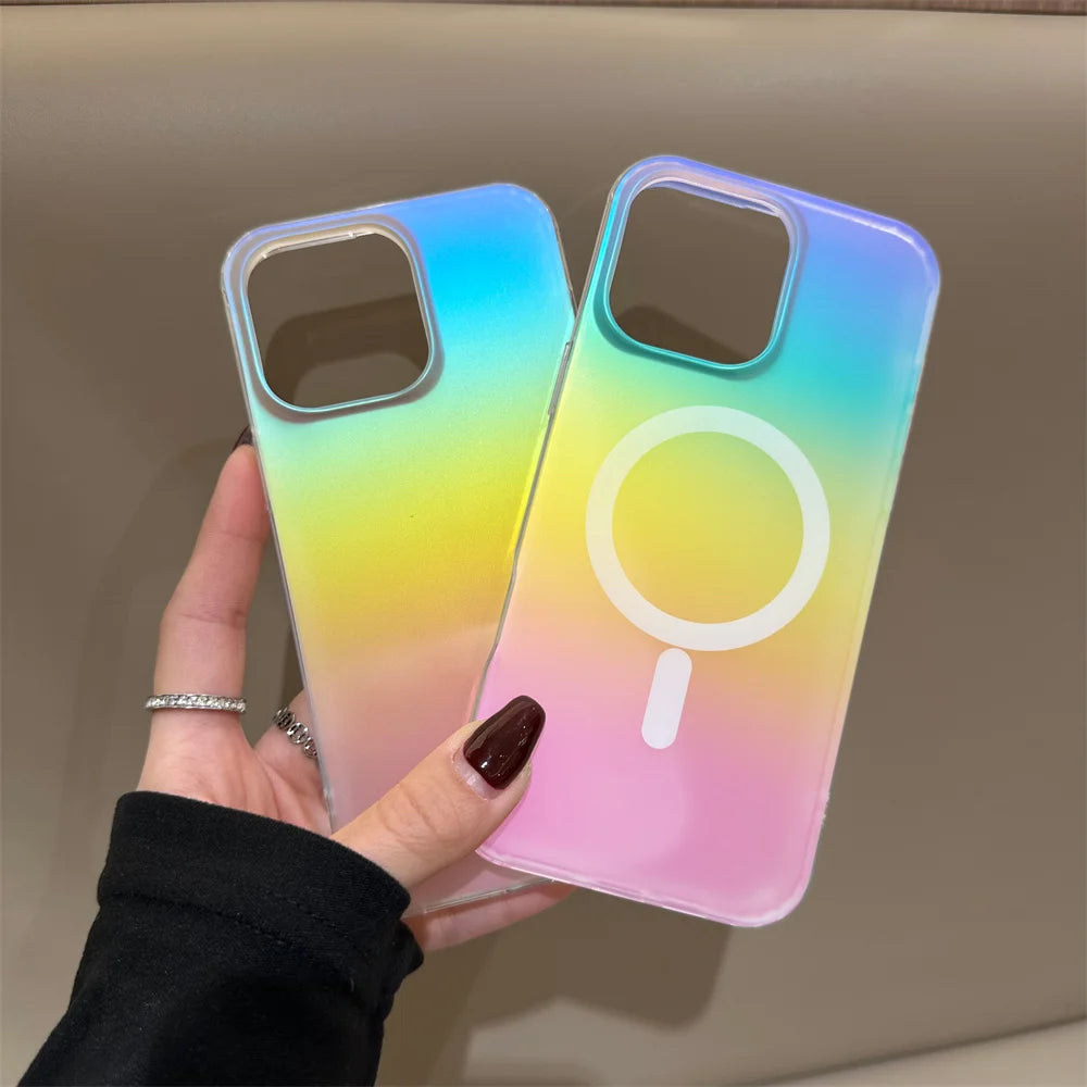 Laser Gradient Rainbow Magnetic Case For iPhone