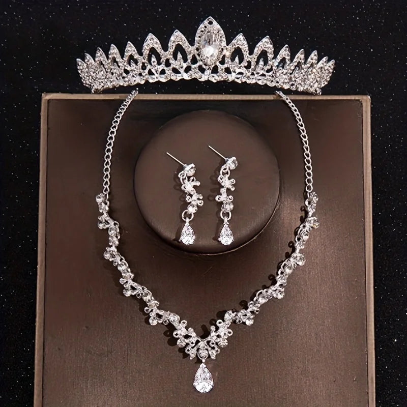 Bridal Crown Necklace Earrings Jewelry Set