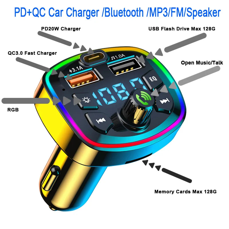 Practical Household Accessory – Car Bluetooth 5.0 FM Transmitter Wireless Adapter Black Plastic –