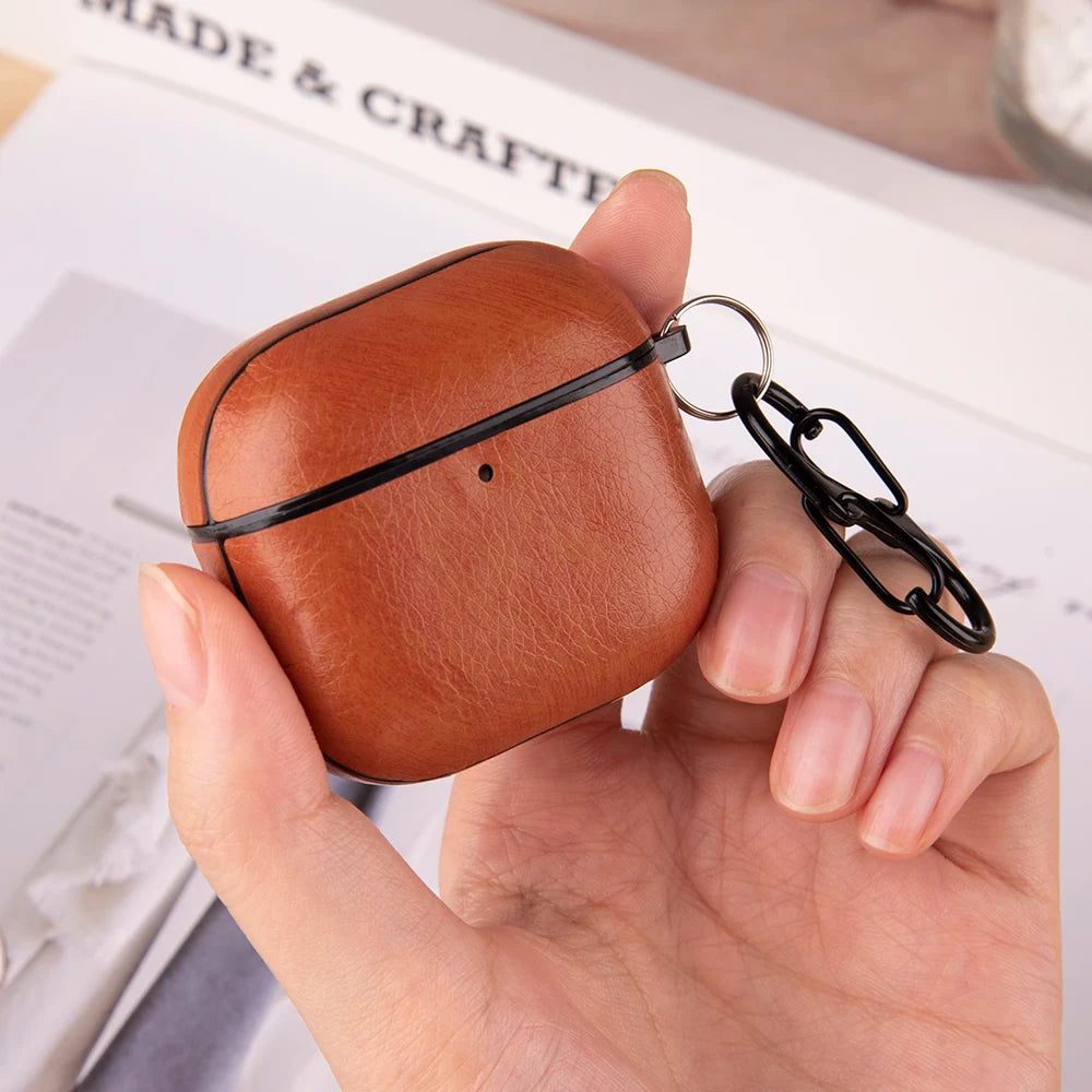 PU Leather Earphone Case For Apple AirPods With Keychain