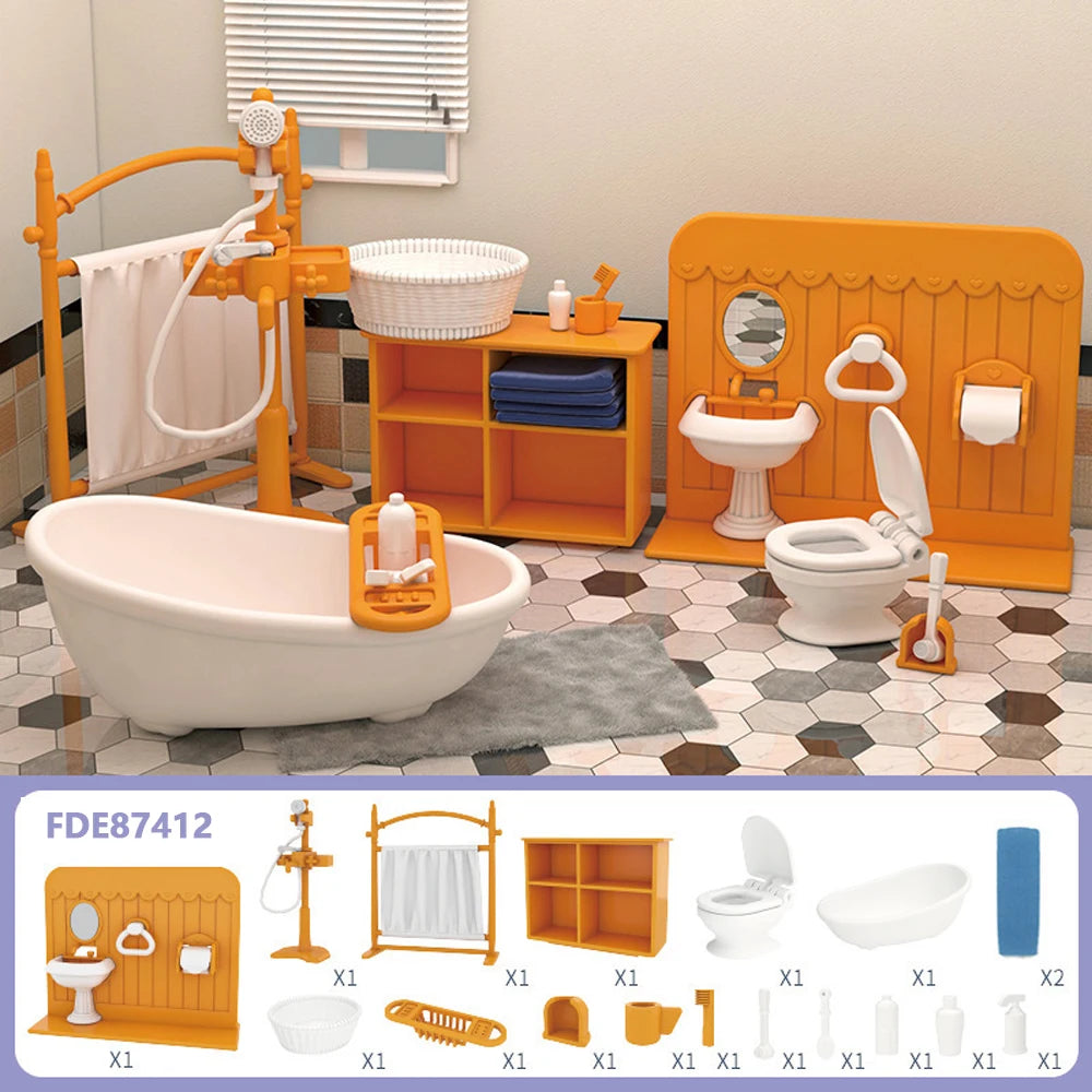 Dollhouse Furniture Living Room Bedroom Kitchen Bathroom Set