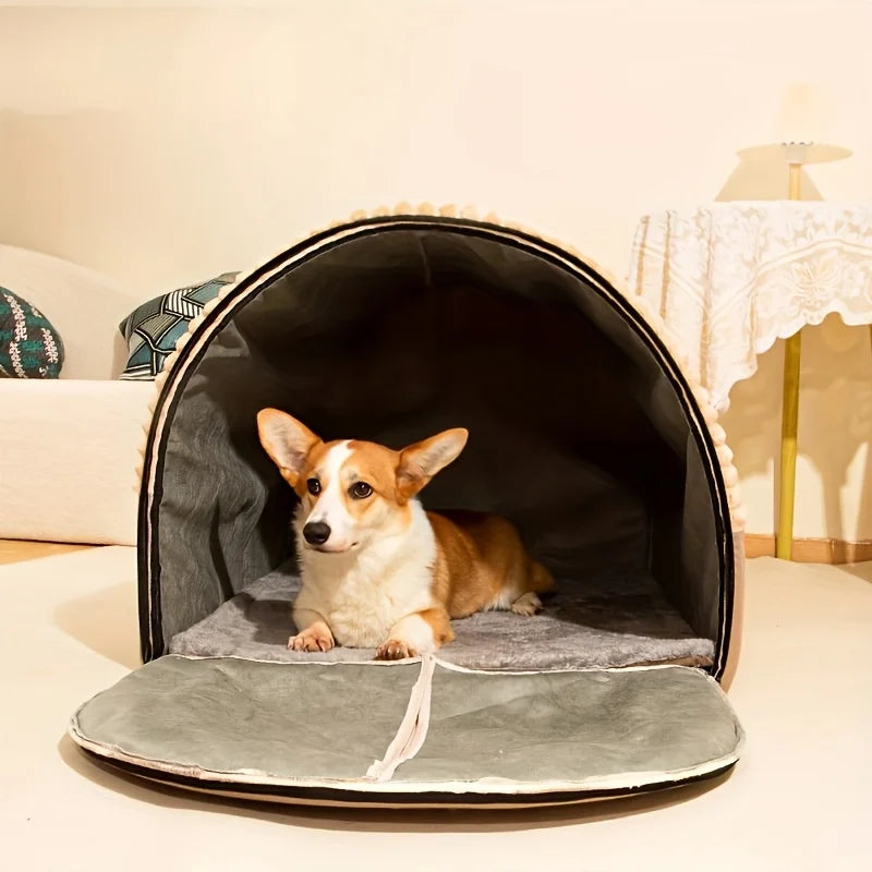 Enclosed Pet House with Door Curtain
