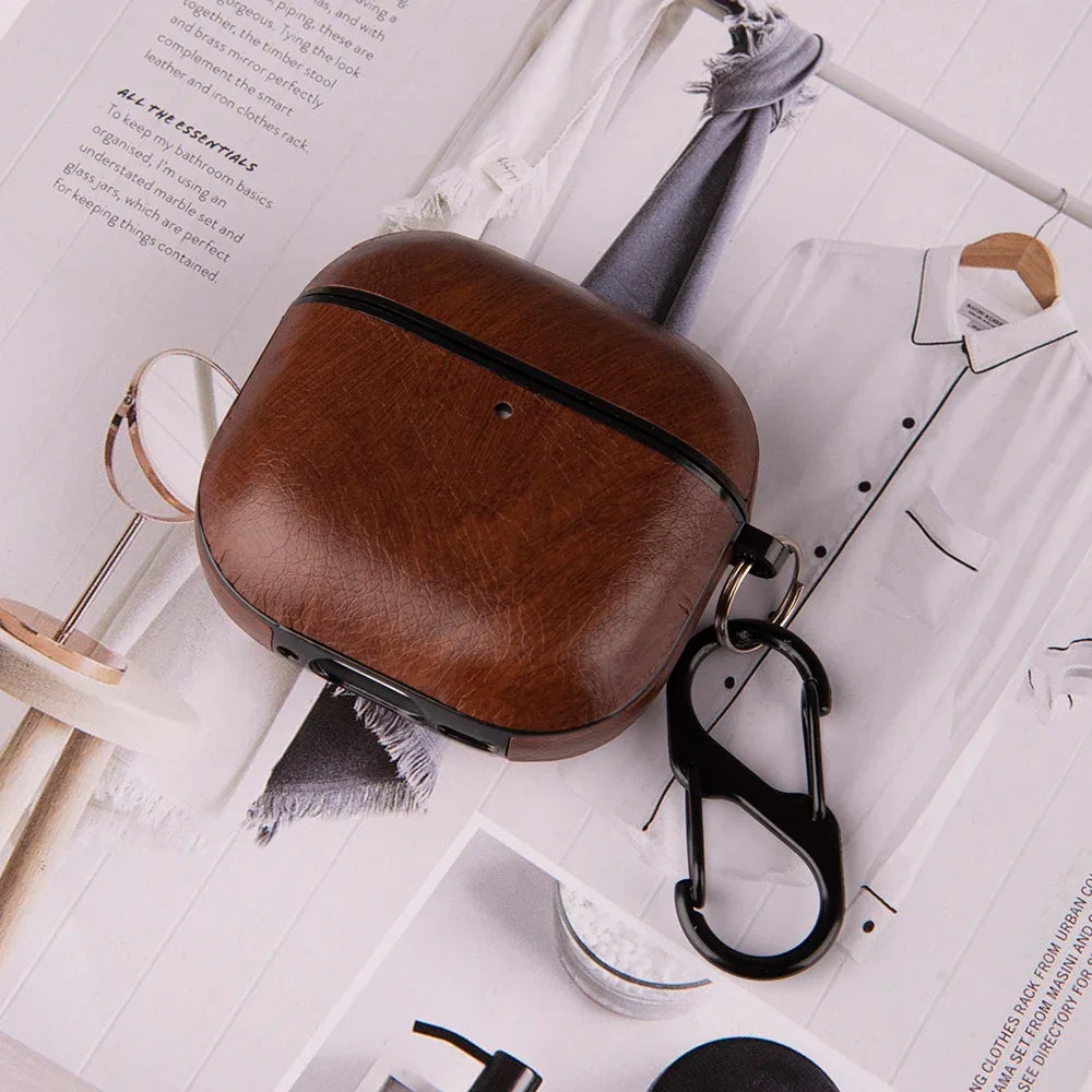 PU Leather Earphone Case For Apple AirPods With Keychain