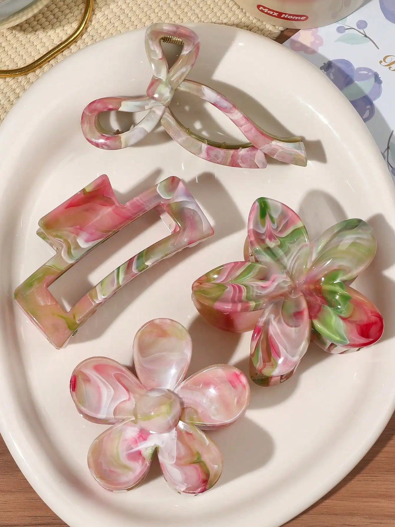 Burgundy Bow Flower Hair Claw Clips Set