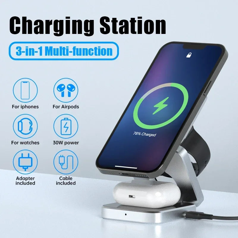 3 in 1 Wireless Charger Stand for IPhone 15 14 13 12 Samsung S23 S22 S21