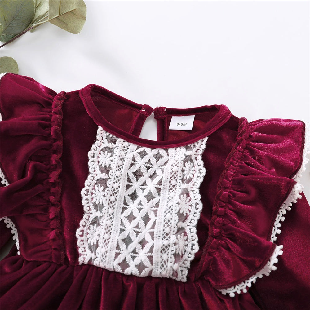 Baby Girl Long Sleeve Ruffle Satin Finish Dress