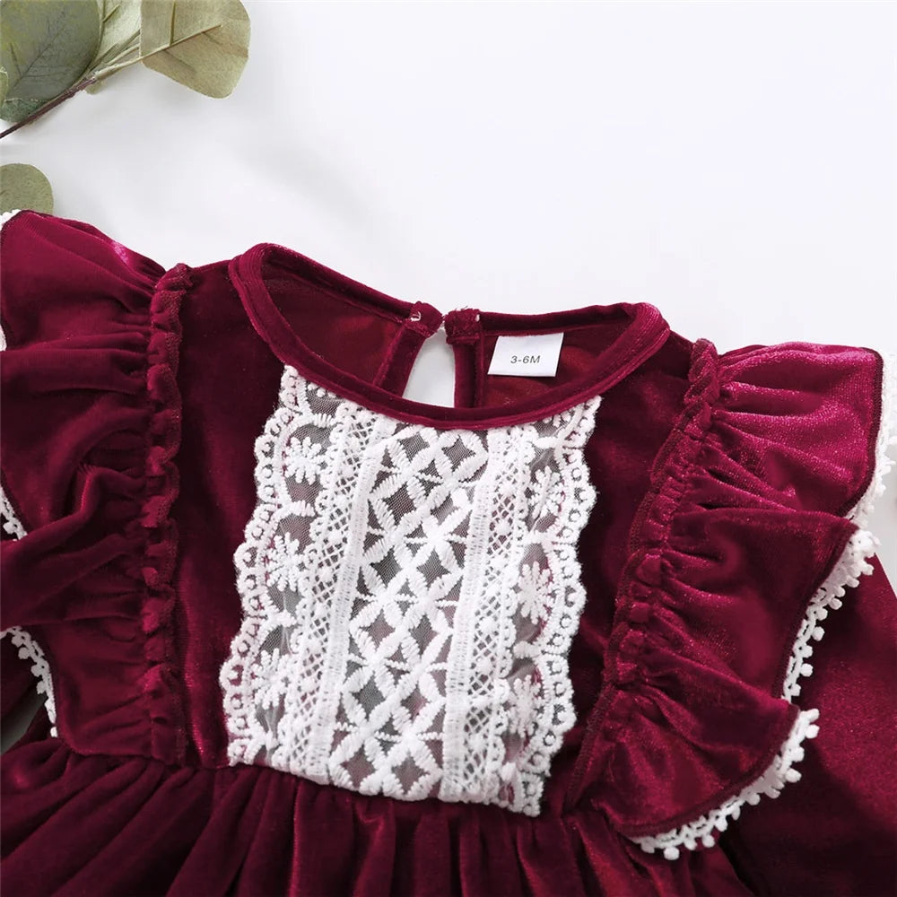 Baby Girl Long Sleeve Ruffle Satin Finish Dress
