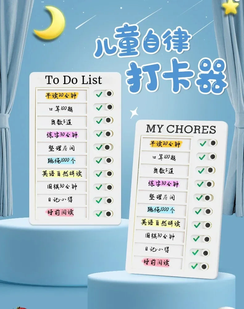 1 Pc Kids Chore Chart with 20 Pcs Blank Card,Plastic Checklist Board