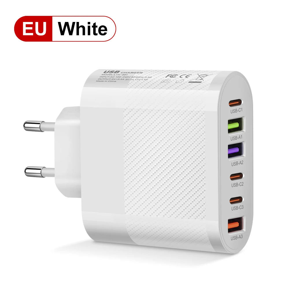 Fast Charging 65W Type C PD QC3.0 Phone Adapter For iPhone Xiaomi Huawei Samsung