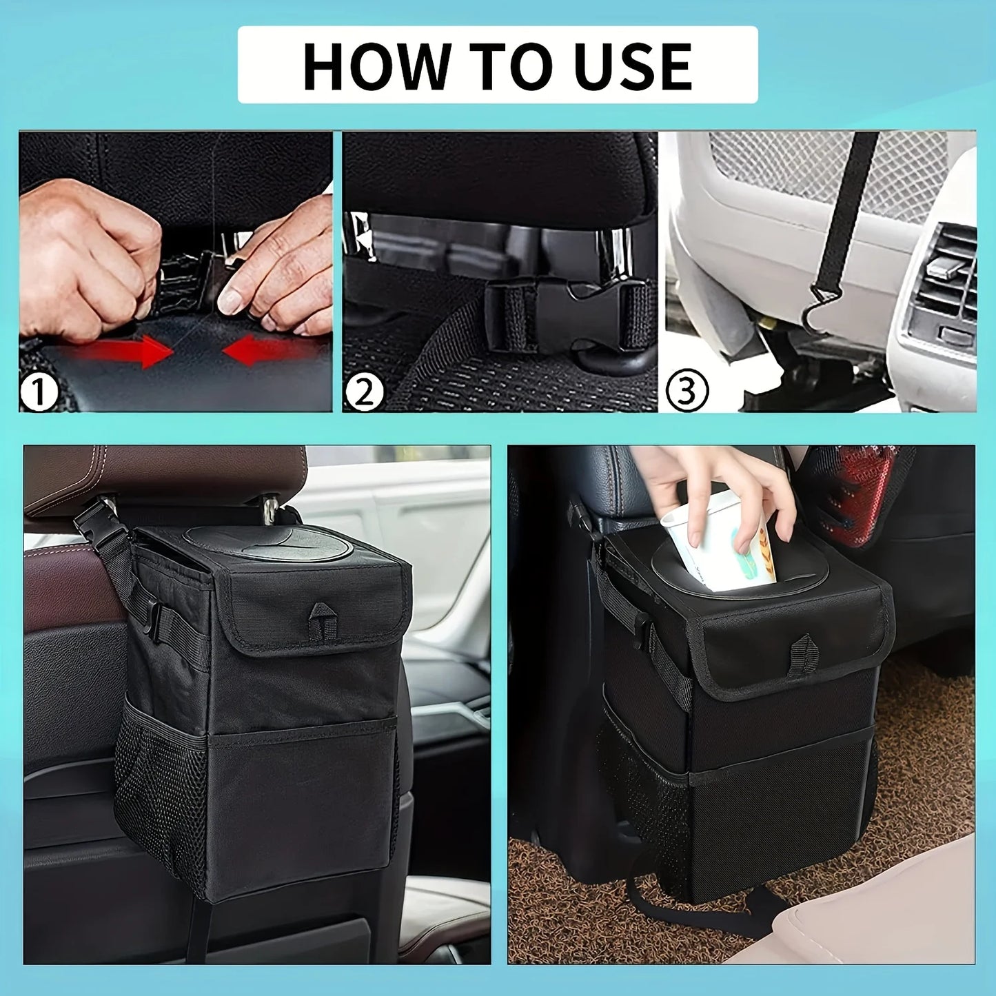 ZUKMI Waterproof Car Trash Can With Lid