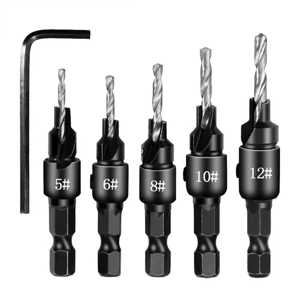 5pc Woodworking Tapper Hexagon Shank Screw