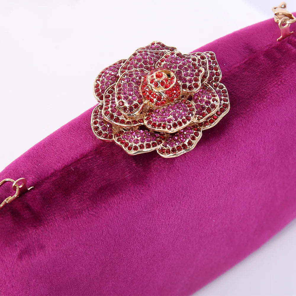 Diamonds Flower Velvet Evening Bag