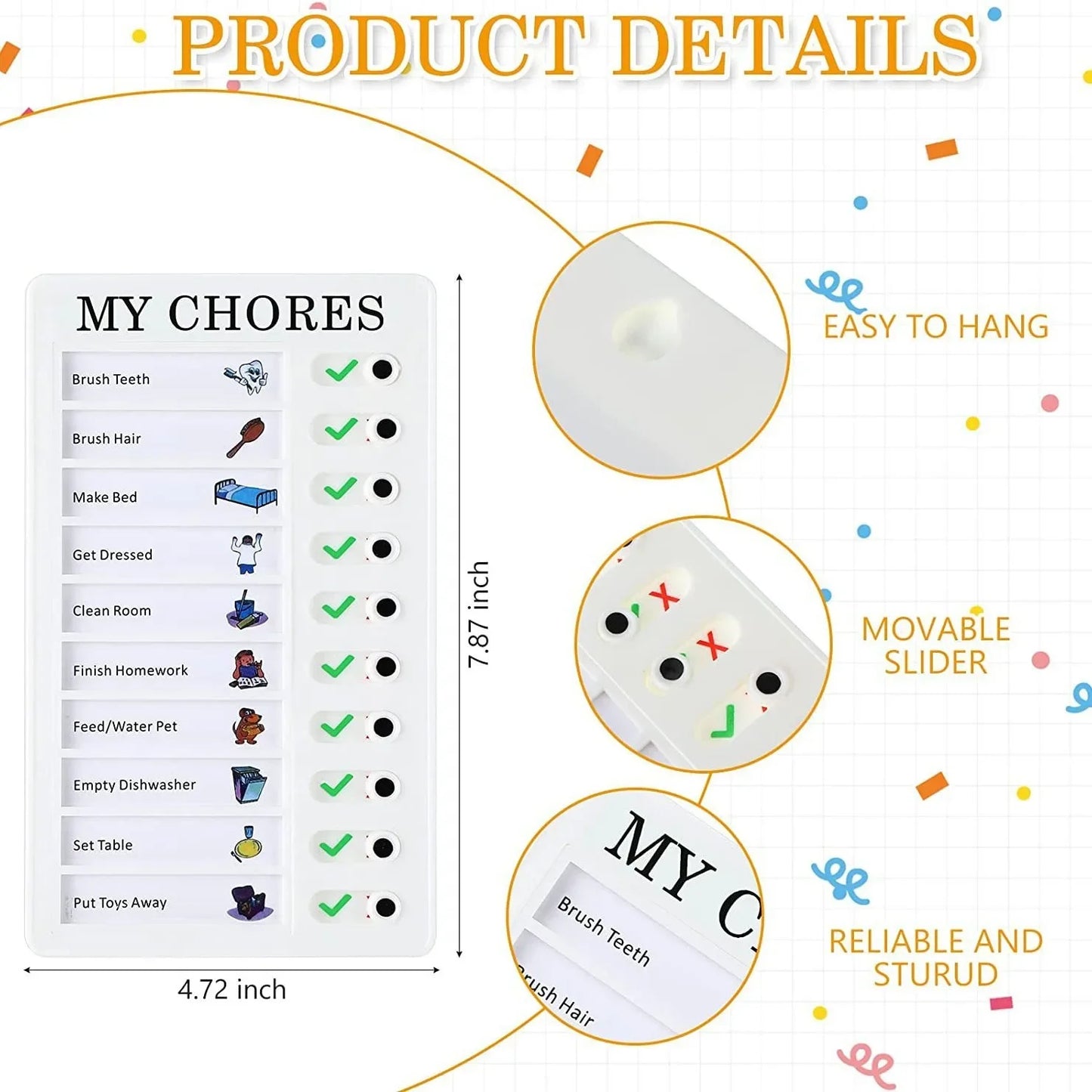 1 Pc Kids Chore Chart with 20 Pcs Blank Card,Plastic Checklist Board