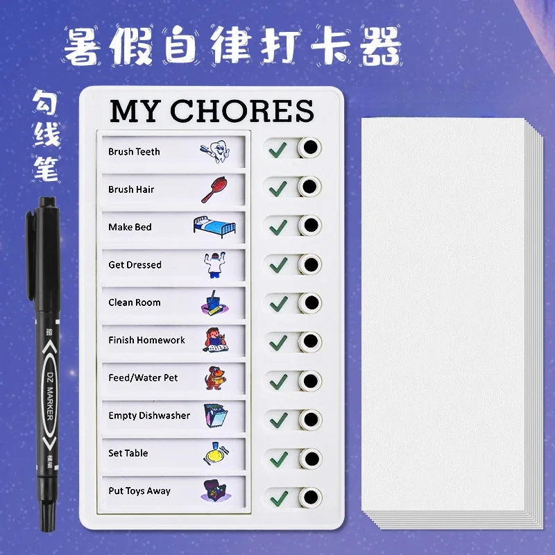 1 Pc Kids Chore Chart with 20 Pcs Blank Card,Plastic Checklist Board