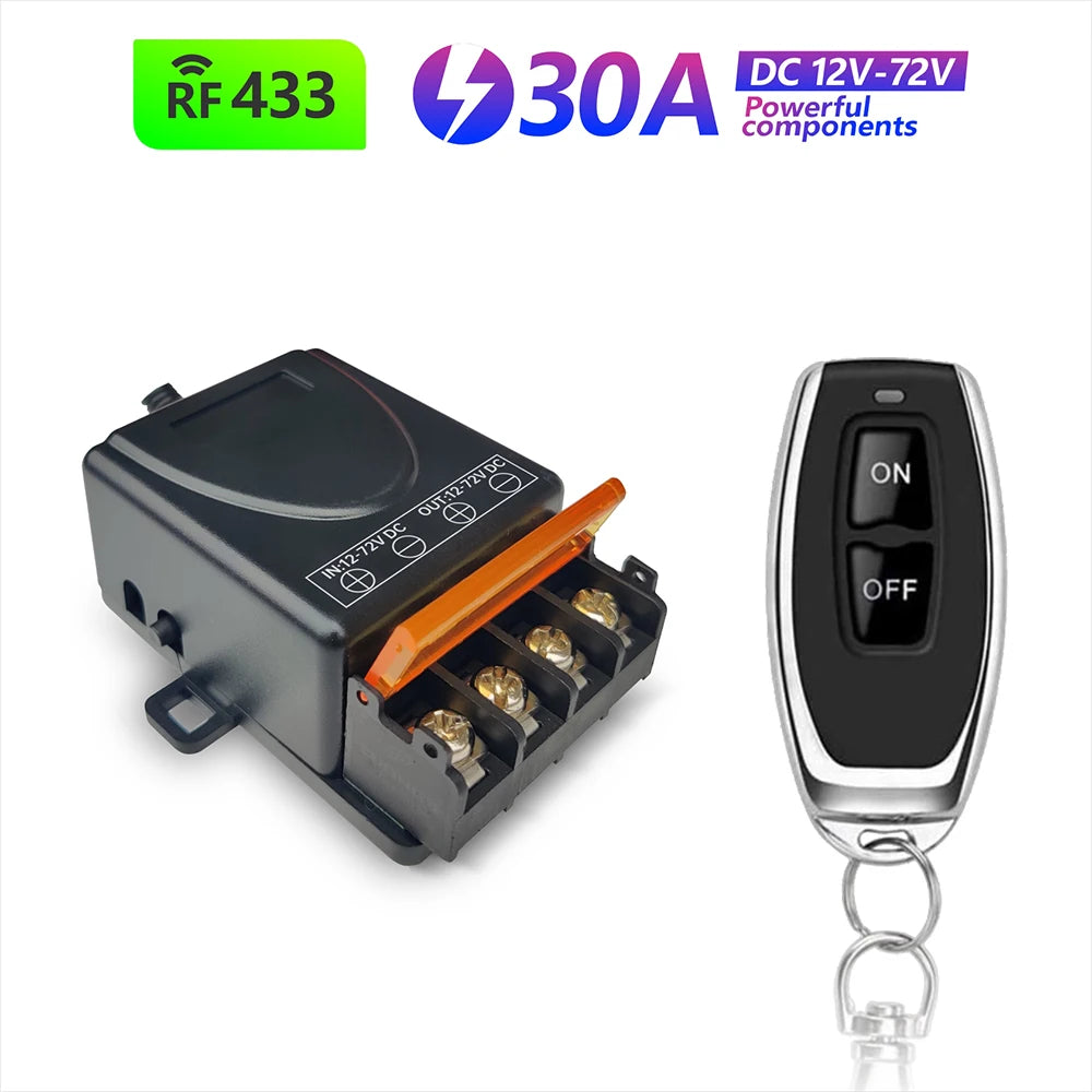 12V–72V DC Wireless Relay Receiver with 70m Remote Range
