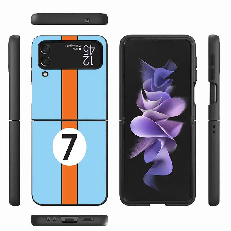 Car Blue Orange Stripe Z Flip Case
