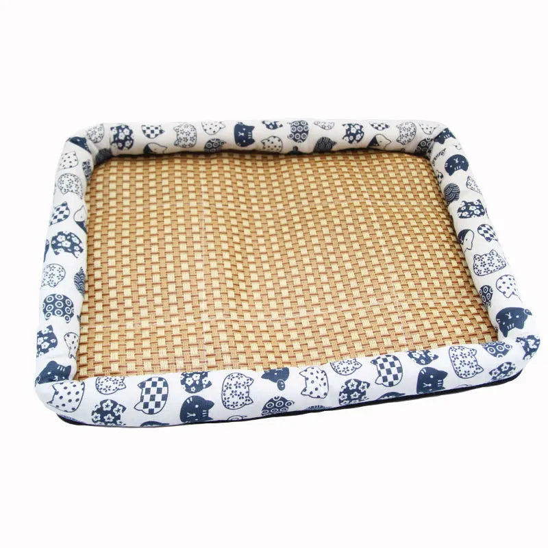 Summer Cooling Pet Bed with Breathable Rattan Mat
