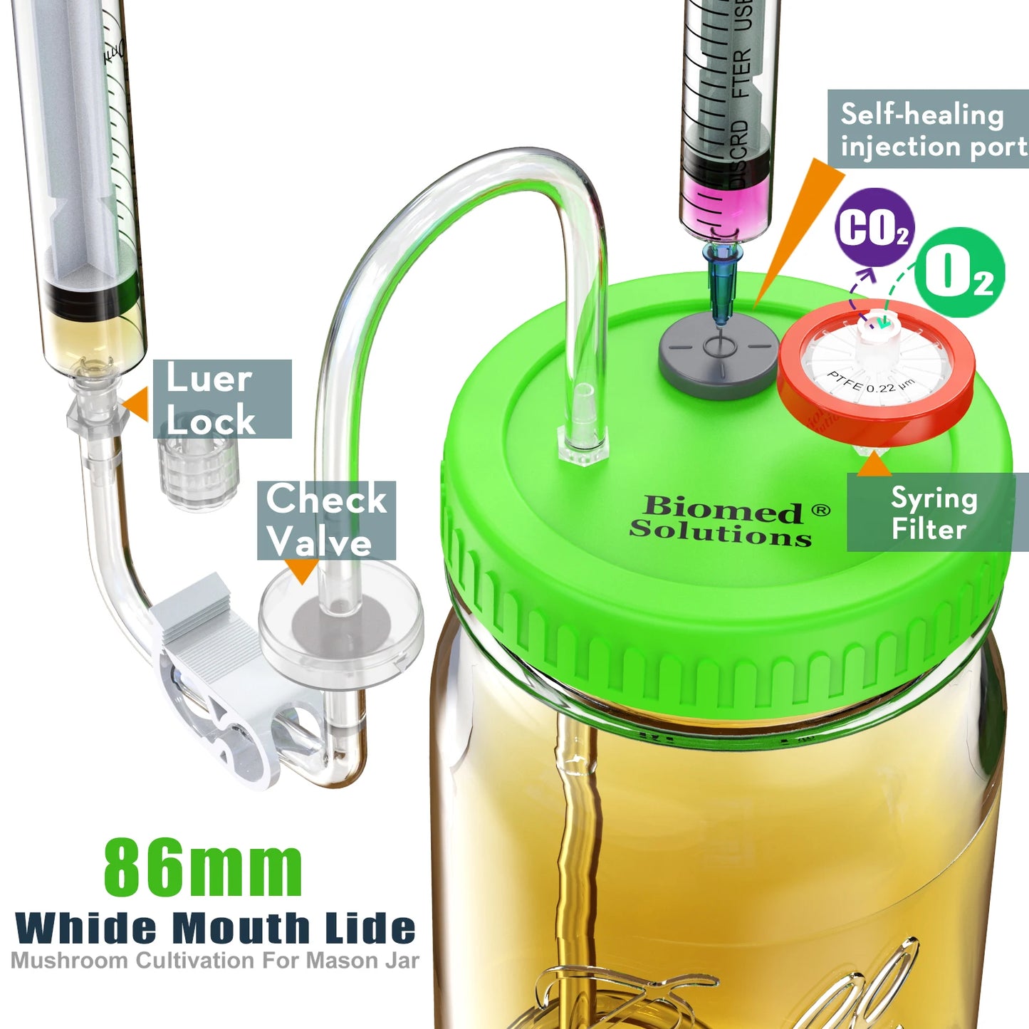 Liquid Culture Jar Lid with Tubing