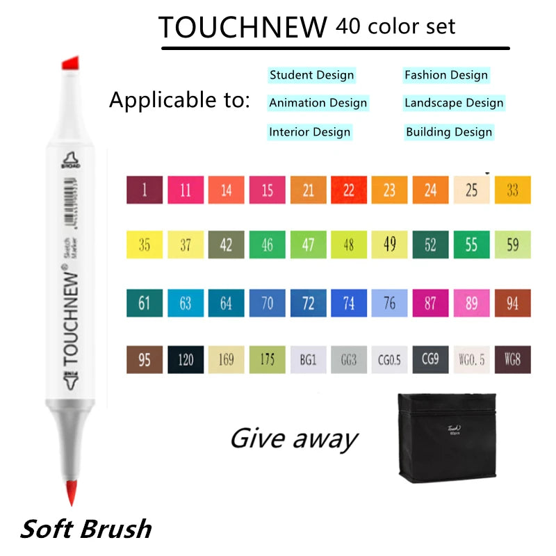 TOUCHNEW Marker 12/30/60/80/168 Colors Soft Brush Markers Pen