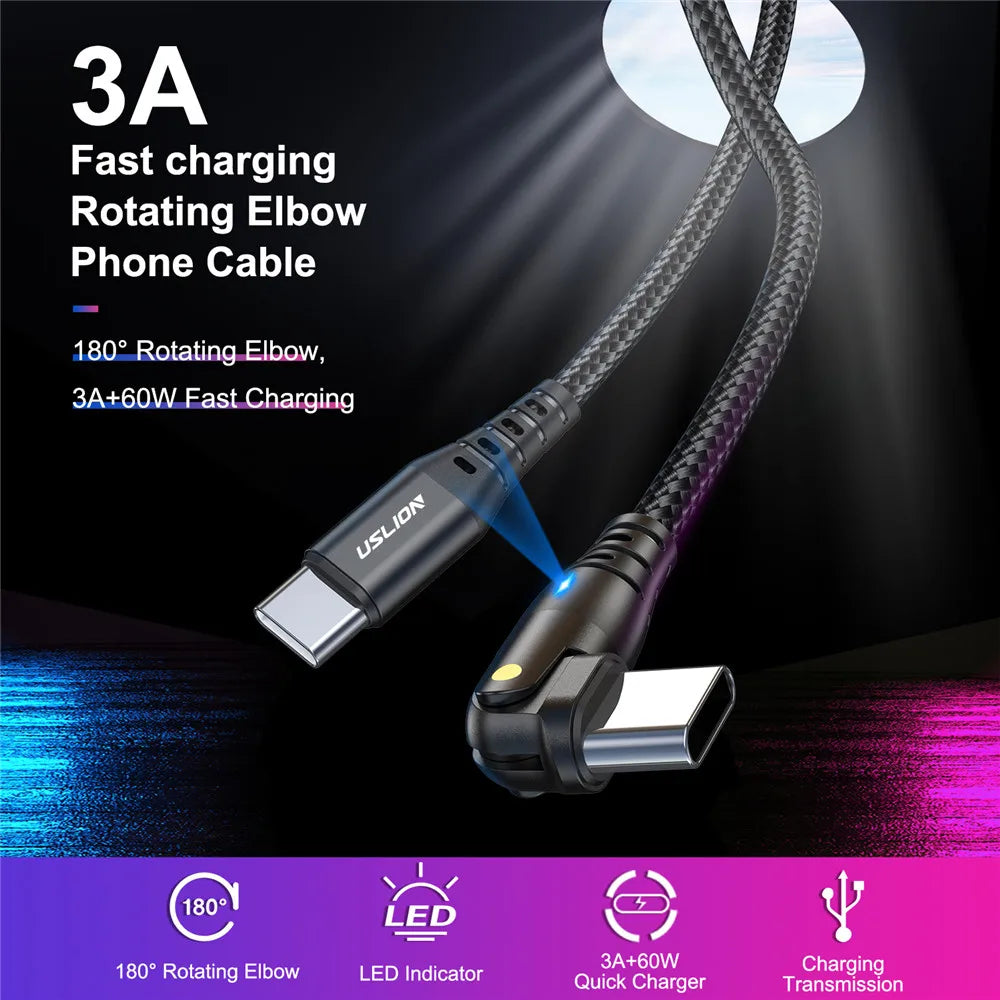 USLION 60W USB Cable 3A PD Type C