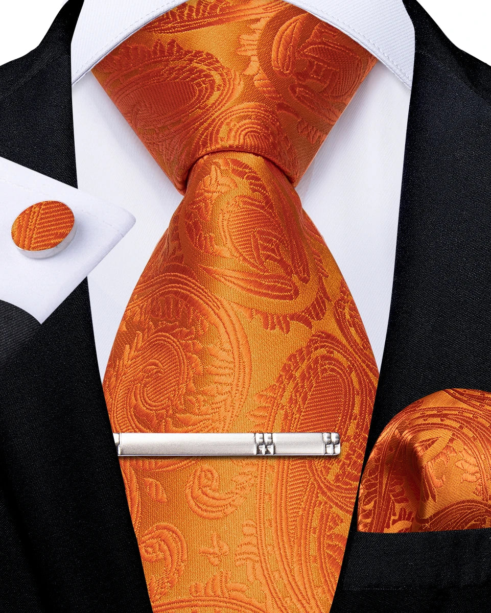 Men's Tie Set with Clip 8cm Necktie Handkerchief Cufflinks