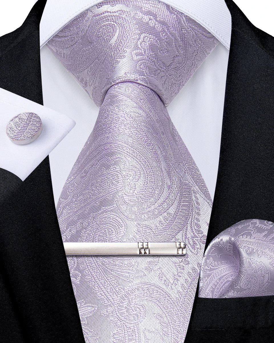 Men's Tie Set with Clip 8cm Necktie Handkerchief Cufflinks
