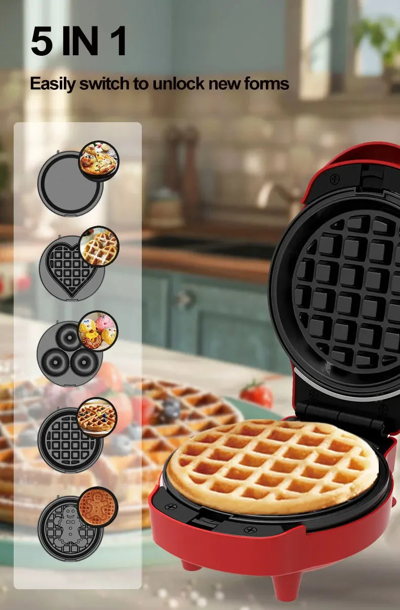 Houselin Mini Waffles Maker with 5 Removable Plates