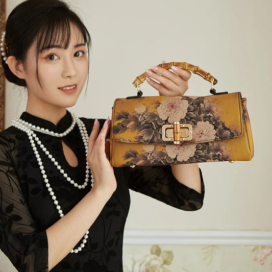 Johnature Vintage Floral Satchel Handbag