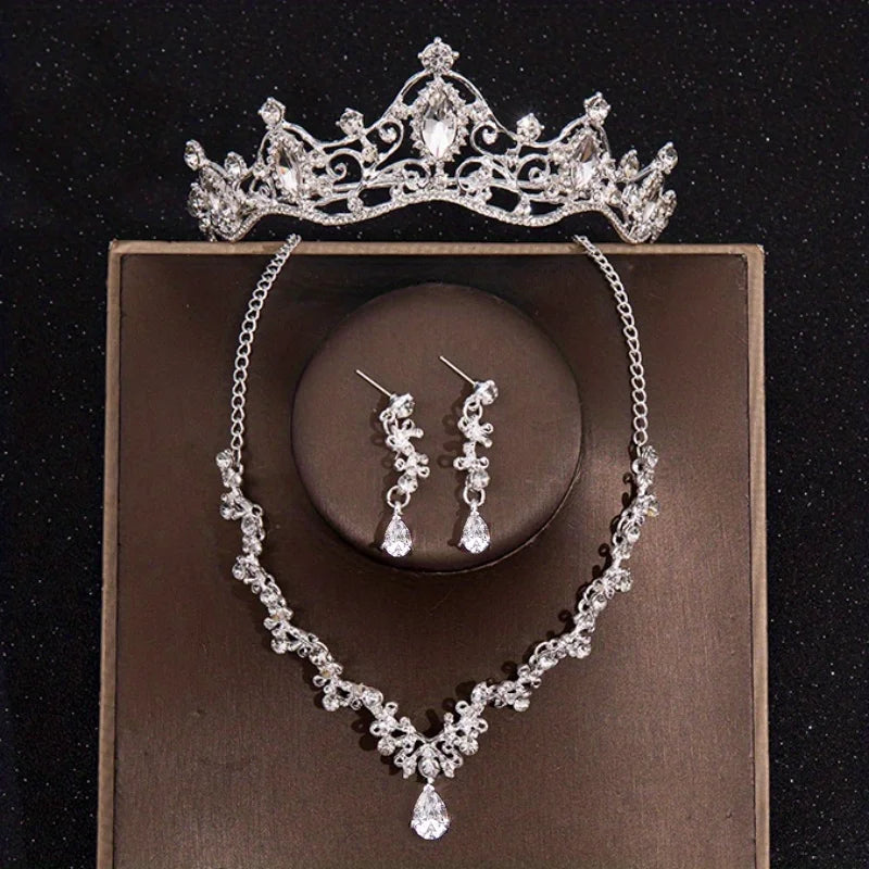 Bridal Crown Necklace Earrings Jewelry Set