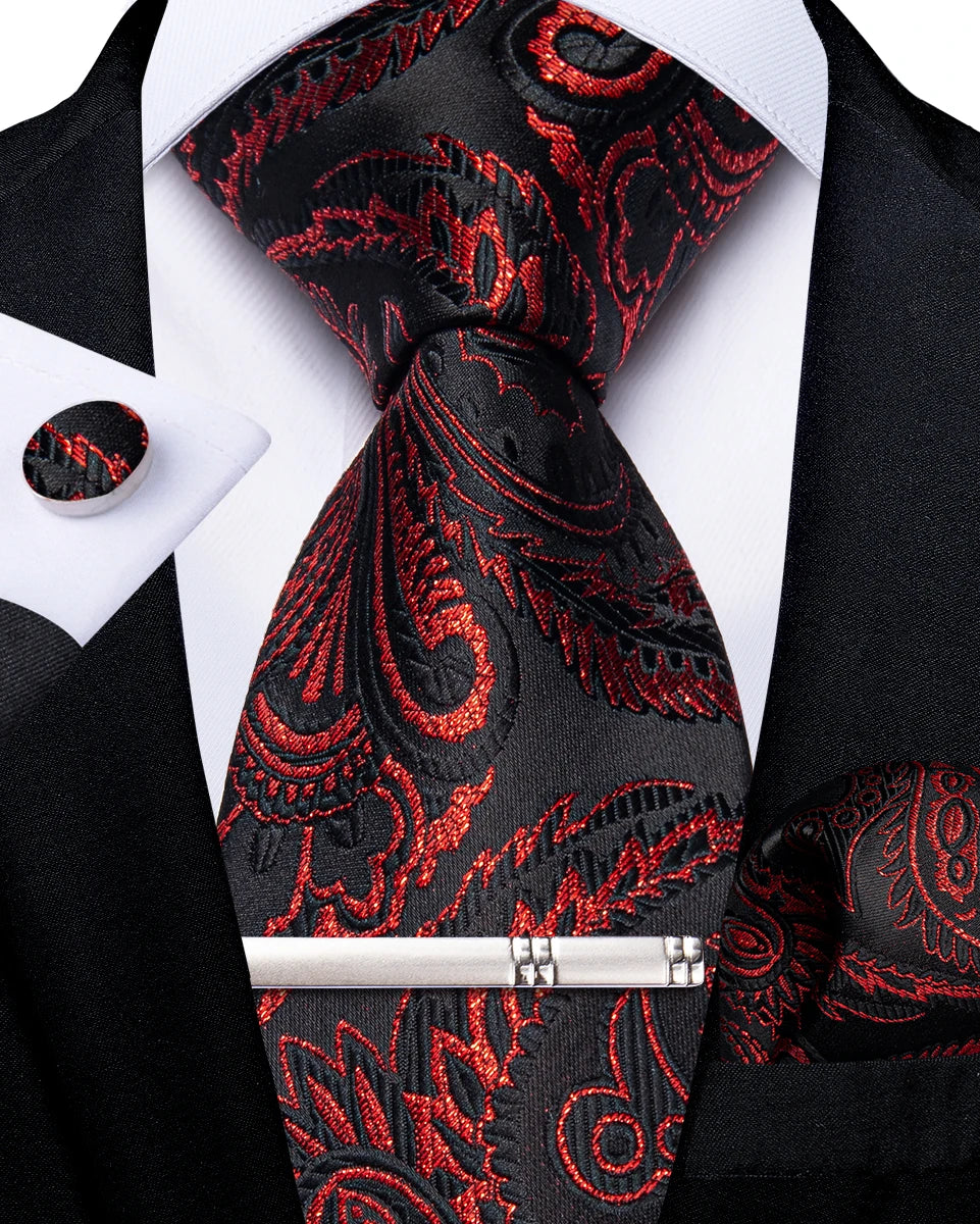 Men's Tie Set with Clip 8cm Necktie Handkerchief Cufflinks