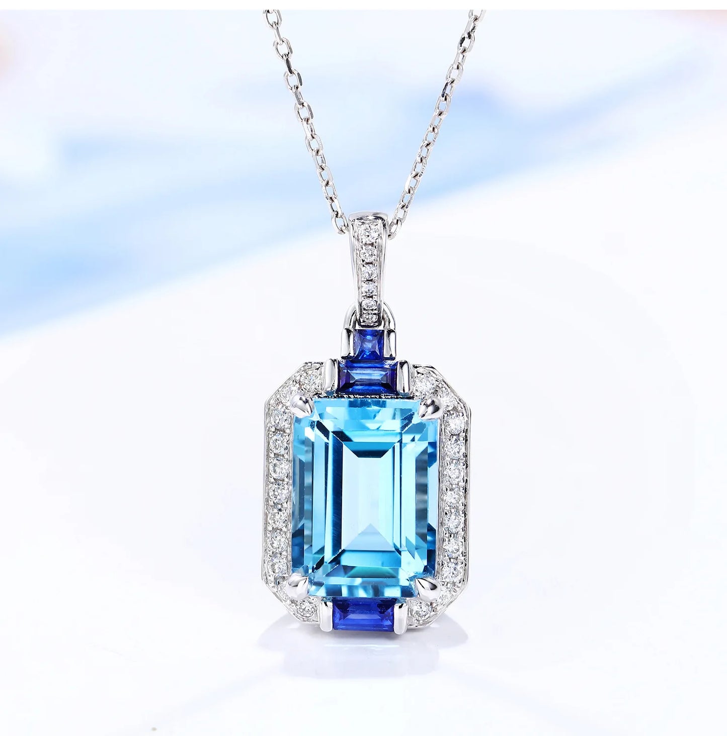Practical Household Accessory – Exquisite Simulation Aquamarine Two-Piece Rings Pendant Necklace – pp