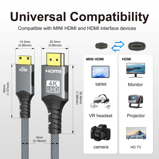 4K Mini HDMI to HDMI Braided Cable