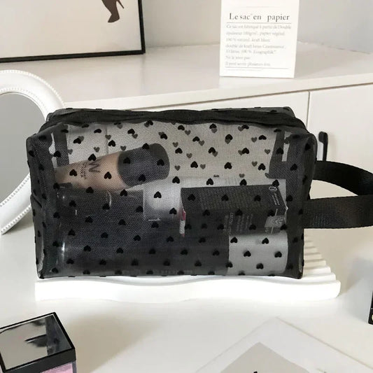 Heart Mesh Cosmetic Toiletry Bag