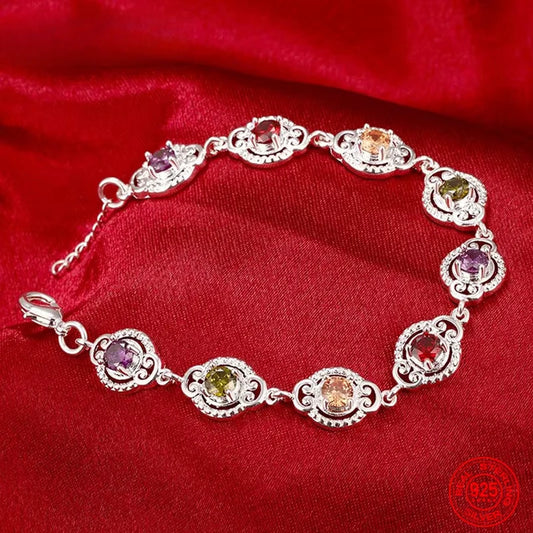 925 Sterling Silver Crystal Charm Bracelet